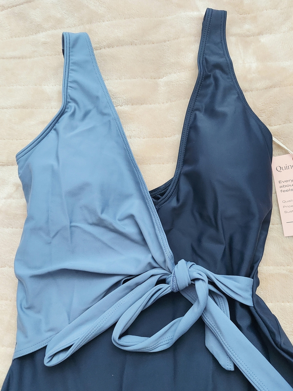 Quince Two-Tone Blue Wrap Tie One-Piece Swimsuit Women Size 4 NWT Feminine - Picture 2 of 7
